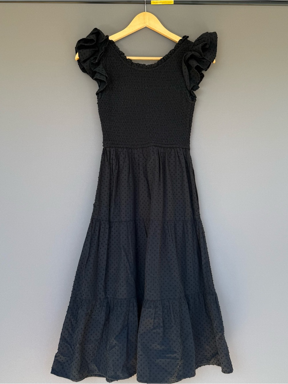 J.Crew Black Clip Dot Smocked Flutter Sleeve Midi Dress Petite XS XSP - Picture 3 of 11